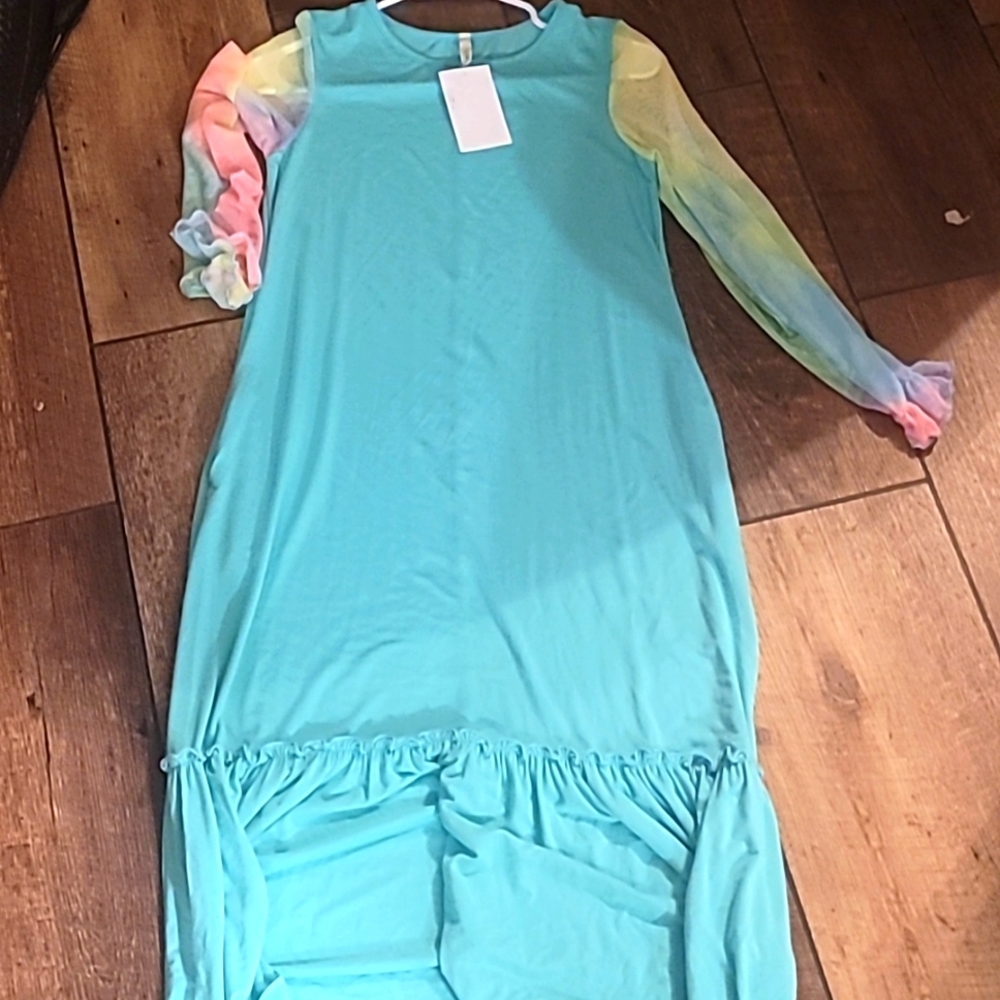 A blue maxi dress